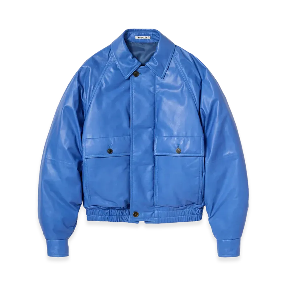 AURALEE Fine Calf Leather Down Blouson "Royal Blue"