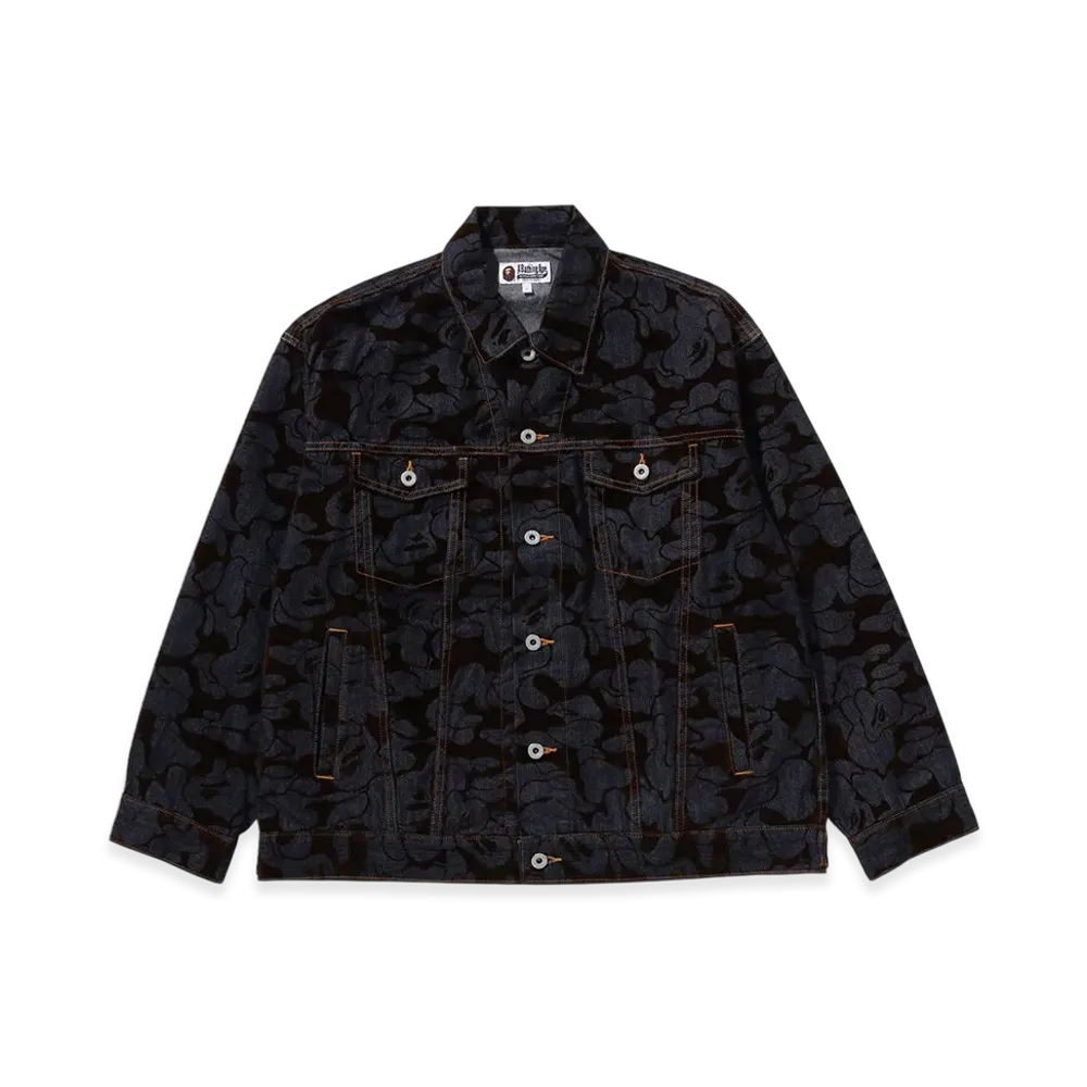 A BATHING APE Camo Flocked Denim Jacket "Indigo"