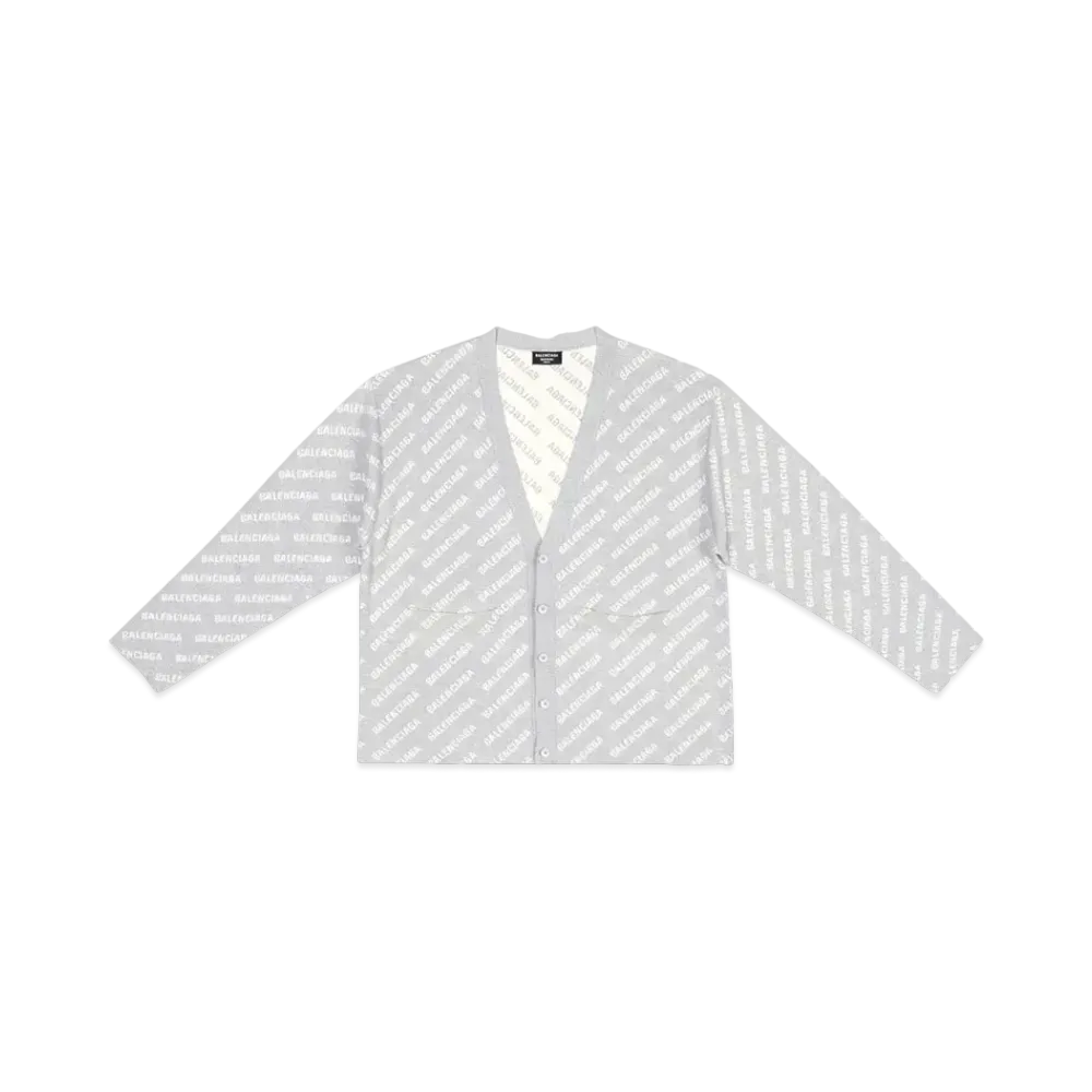 BALENCIAGA MENS Mini Allover Logo Cardigan "Grey"