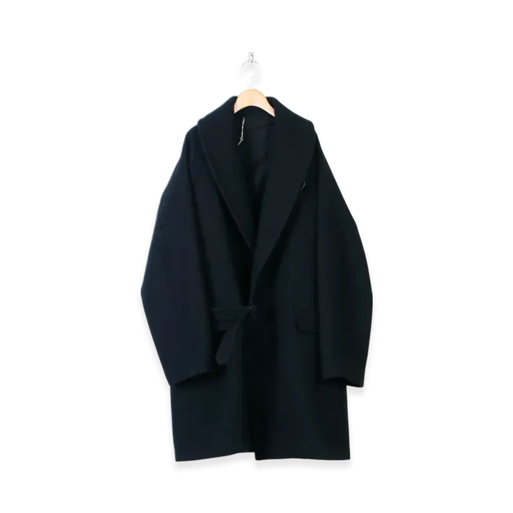 COMOLI Wool Shawl Collar Coat "Navy"