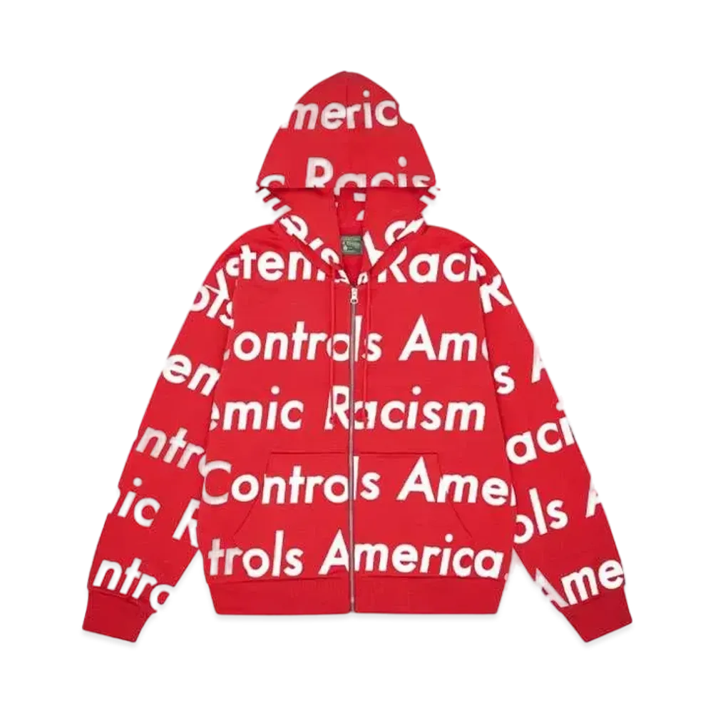 DENIM TEARS x Arthur Jafa Systemic Racism Controls America Zip Up Hoodie "Red"