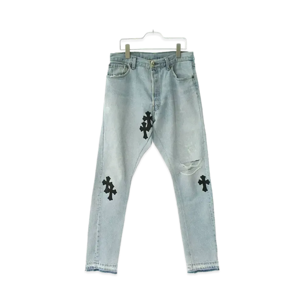 Chrome Hearts x GALLERY DEPT Reconstruction Cross Patch Denim Pants "Light Blue"