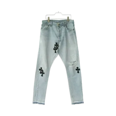 Chrome Hearts x GALLERY DEPT Reconstruction Cross Patch Denim Pants "Light Blue"