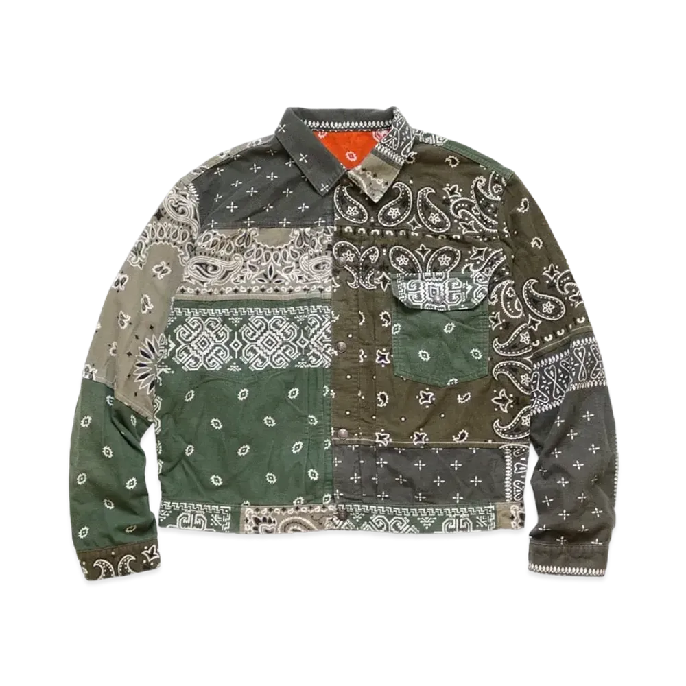 KAPITAL NER REVERSIBLE BANDANA 1ST JACKET "Khaki Orange"