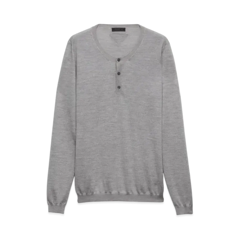 PRADA Men's Long-Sleeved Cashmere and Silk Sweater "Light Gray"