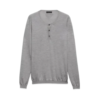 PRADA Men's Long-Sleeved Cashmere and Silk Sweater "Light Gray"