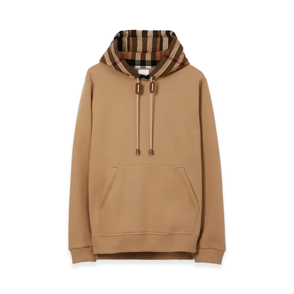Burberry Check Trim Cotton Blend Hoodie "Camel"