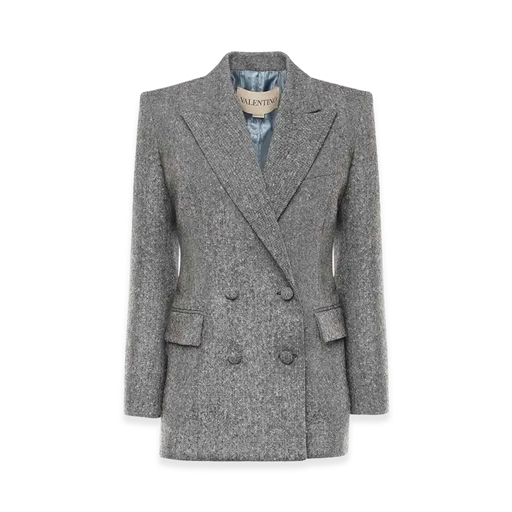 Valentino Women's Double-Breasted Natte Buttoned Blazer "Gray"