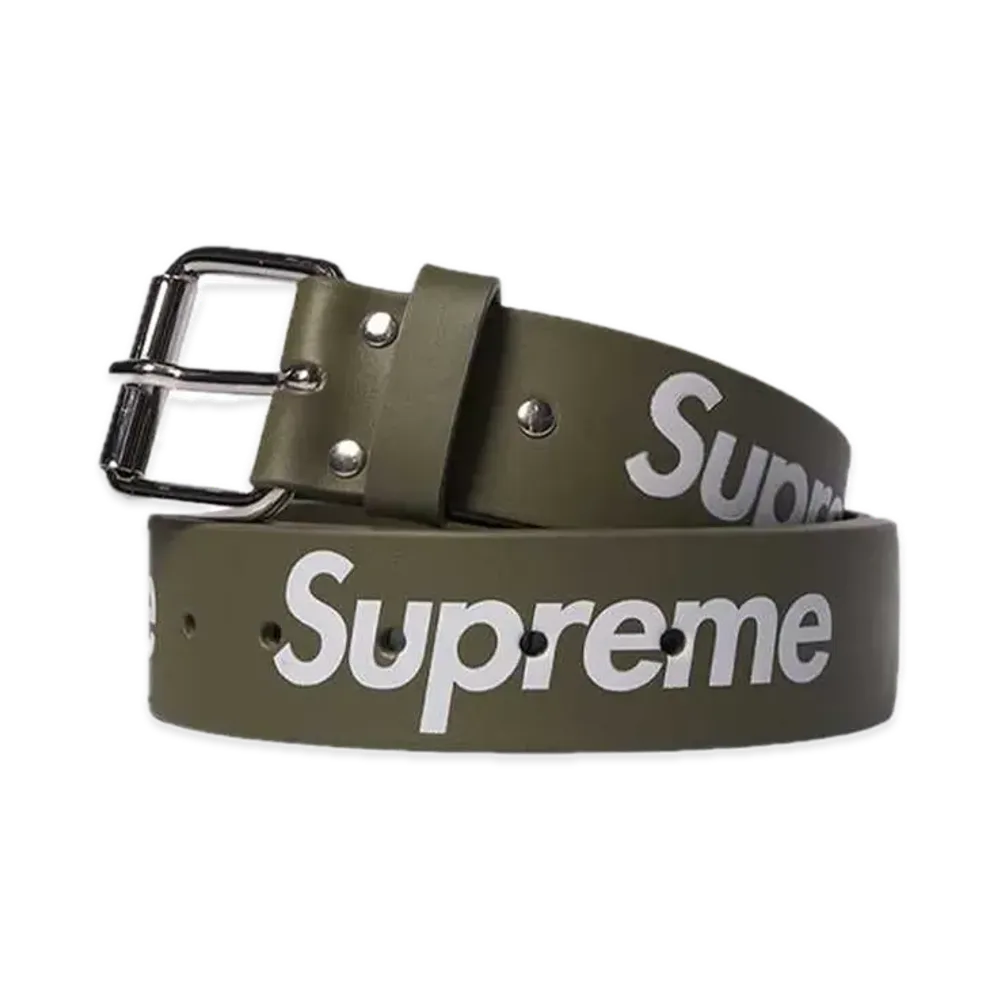 Supreme Repeat Leather Belt "Olive" (22SS)