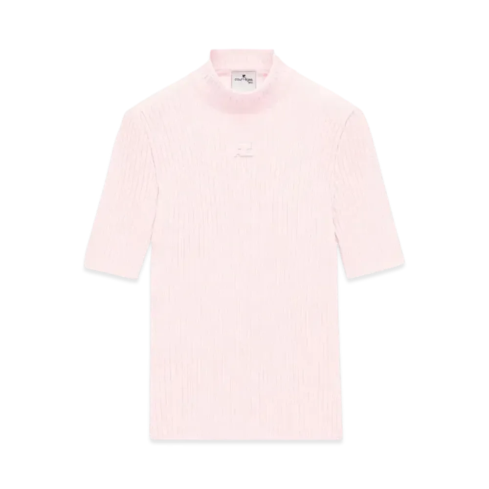 Courreges Reedition Short Sleeves Rib Knit Sweater "Pale Pink"