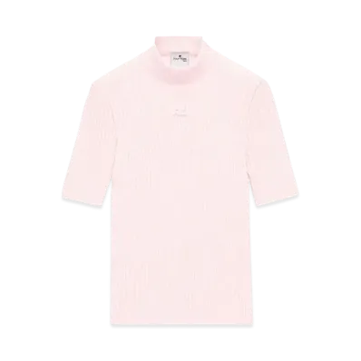 Courreges Reedition Short Sleeves Rib Knit Sweater "Pale Pink"