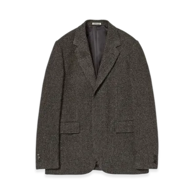 AURALEE Women's Alpaca Wool Silk Tweed Over Jacket "Gray Brown Hairline"