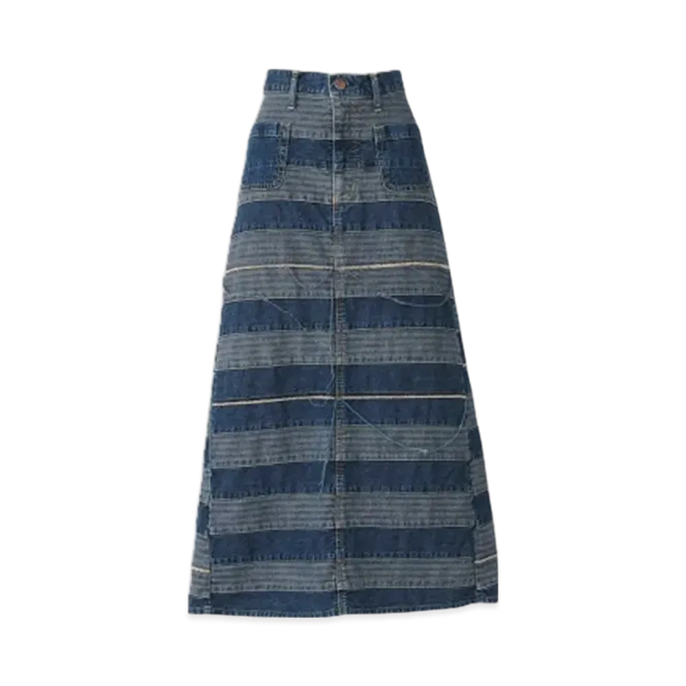 HYSTERIC GLAMOUR Scratched Long Denim Skirt "Light Indigo Blue"