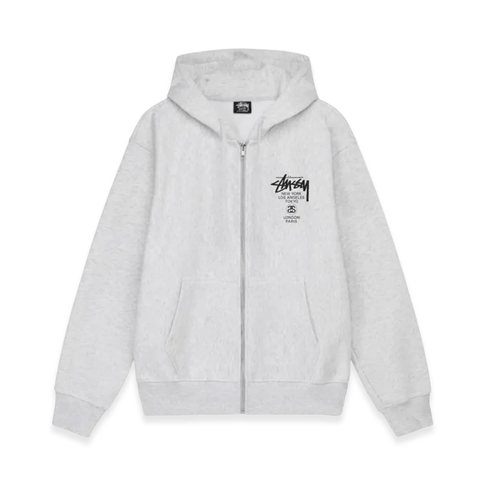 Stussy World Tour Zip Hoodie 2022 "Ash Heather"