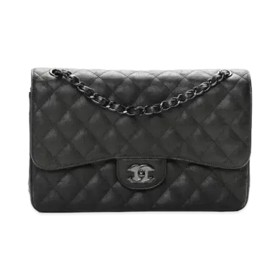 CHANEL Deca Matelasse Classic Double Flap Calfskin "Black/Silver"