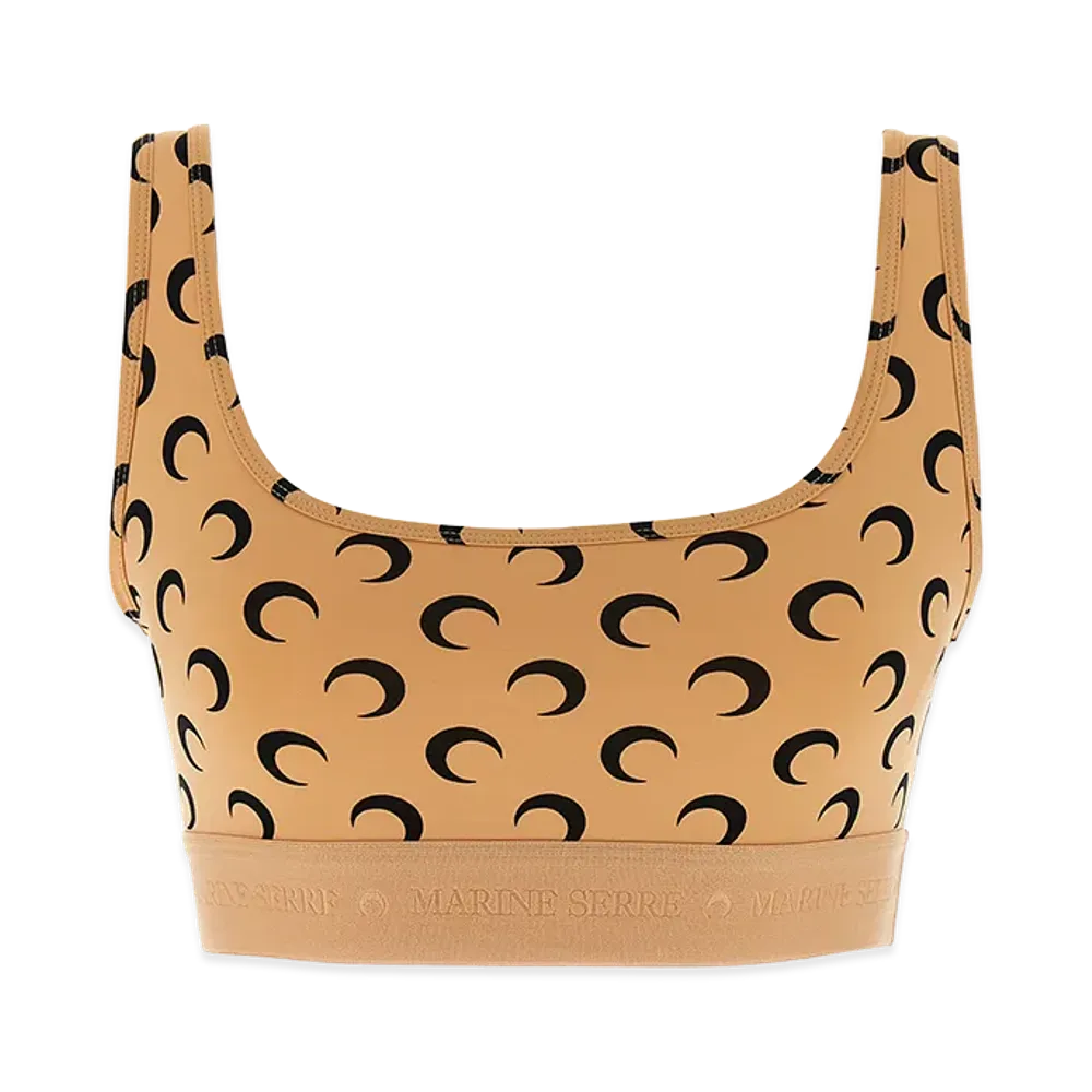 Marine Serre Women's 'Moon Printed Jersey' Cropped Top "Beige"
