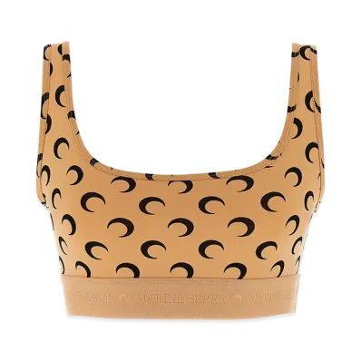 Marine Serre Women's 'Moon Printed Jersey' Cropped Top "Beige"