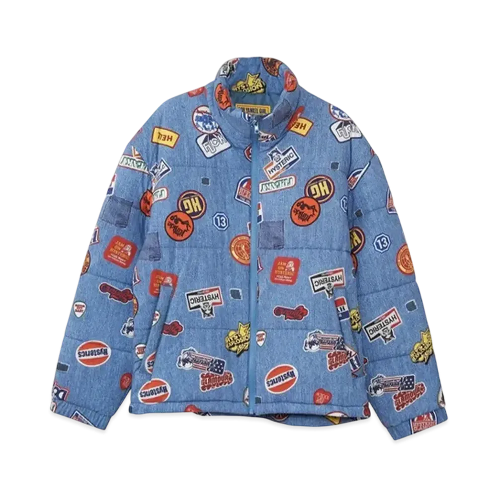 HYSTERIC GLAMOUR Patch Scratch Fever Pattern Stand Collar Jacket "Blue"