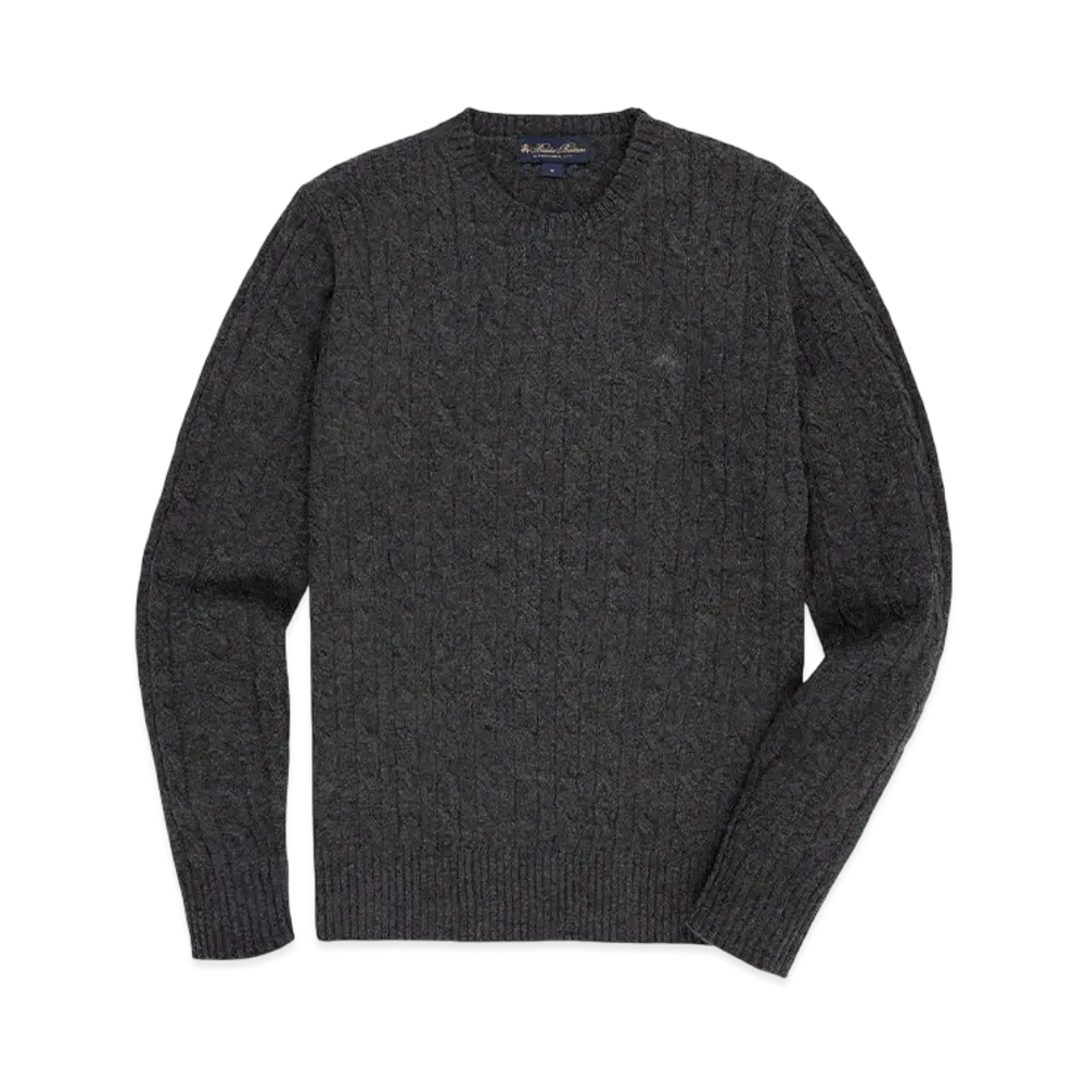 Brooks Brothers Wool GF Logo Cable Cewneck Sweater "Dark Grey"