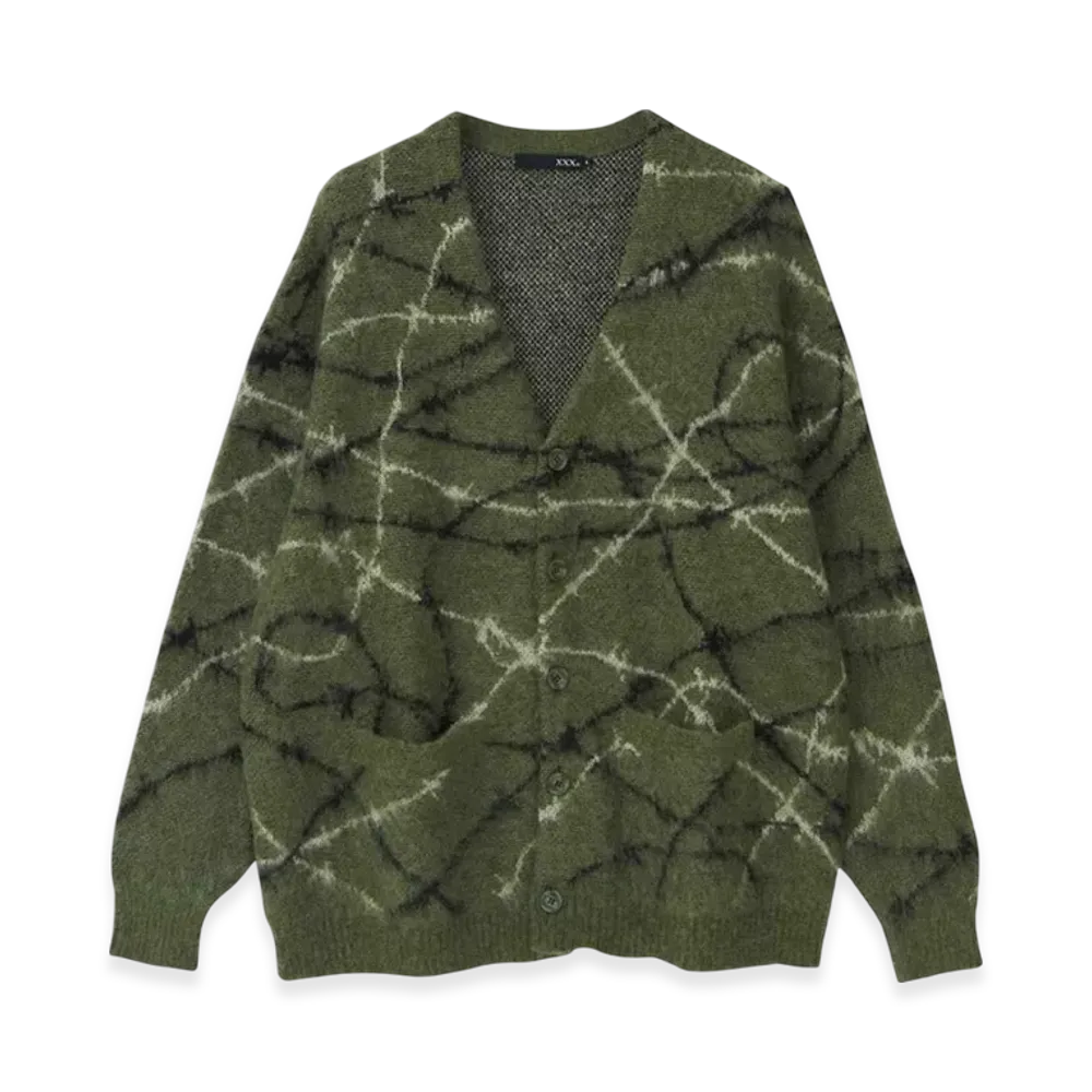 HYSTERIC GLAMOUR Barbed Wire Pattern Jacquard Cardigan "Khaki System"