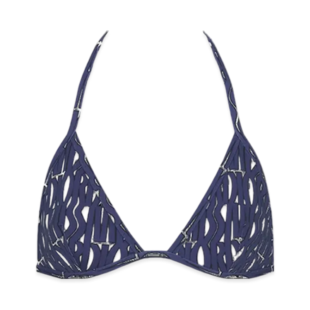 Dior Women's Technical Fabric with Miss Dior Allover Motif Bikini Top "White/Navy Blue"