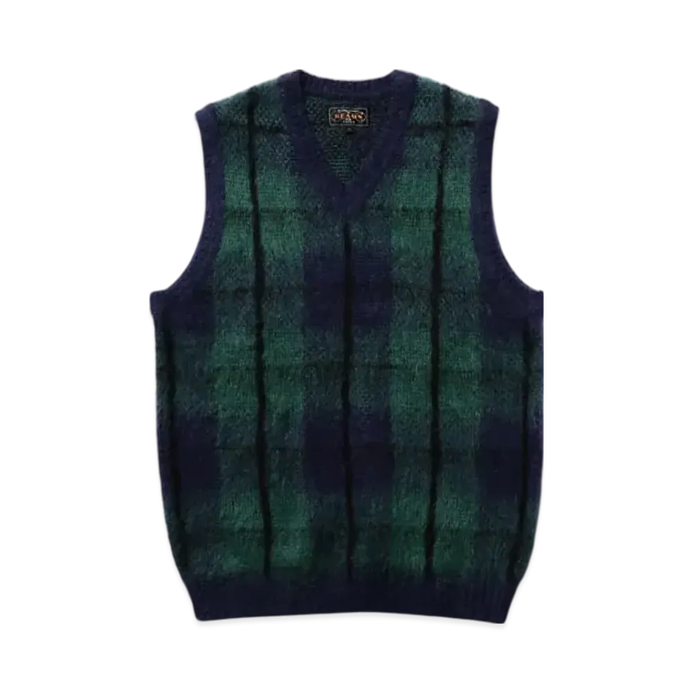 BEAMS Check Vest Mohair "Navy"