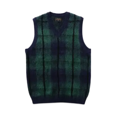 BEAMS Check Vest Mohair "Navy"