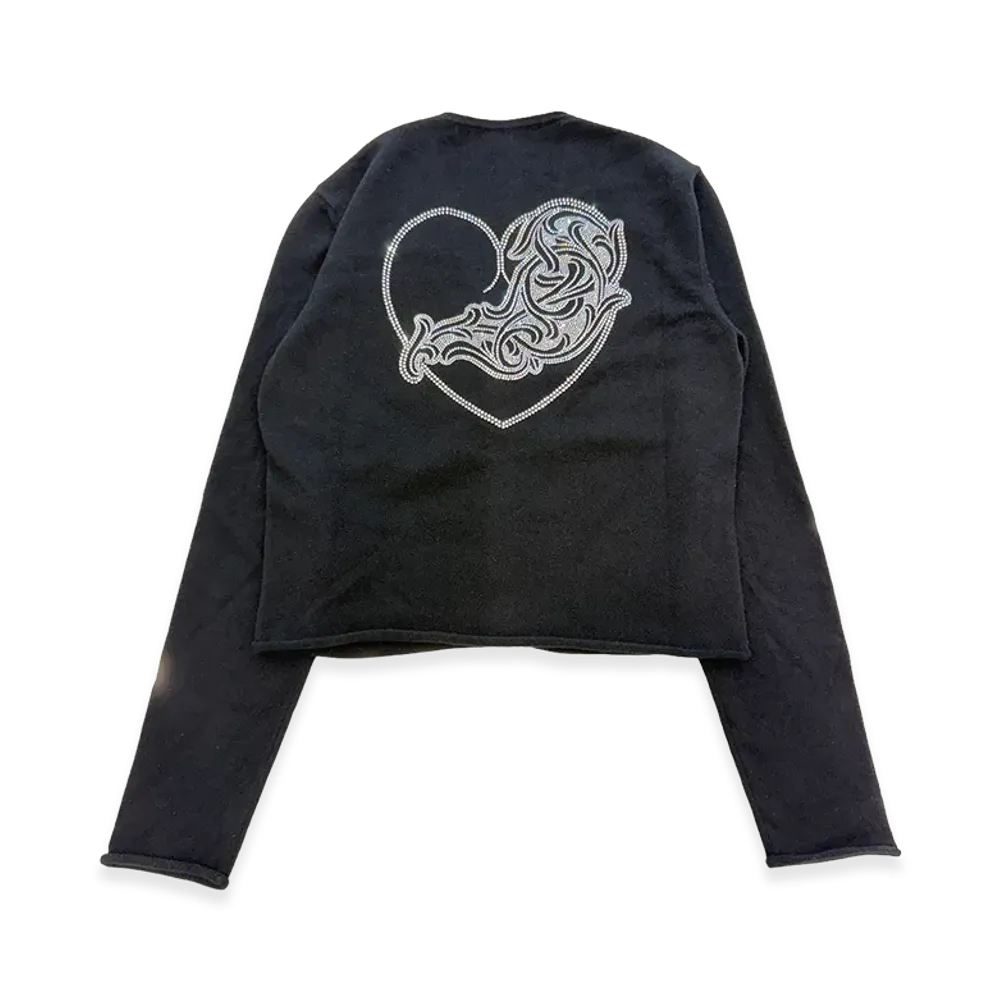Chrome Hearts Rhinestone Viny Heart Cashmere Cardigan "Black"