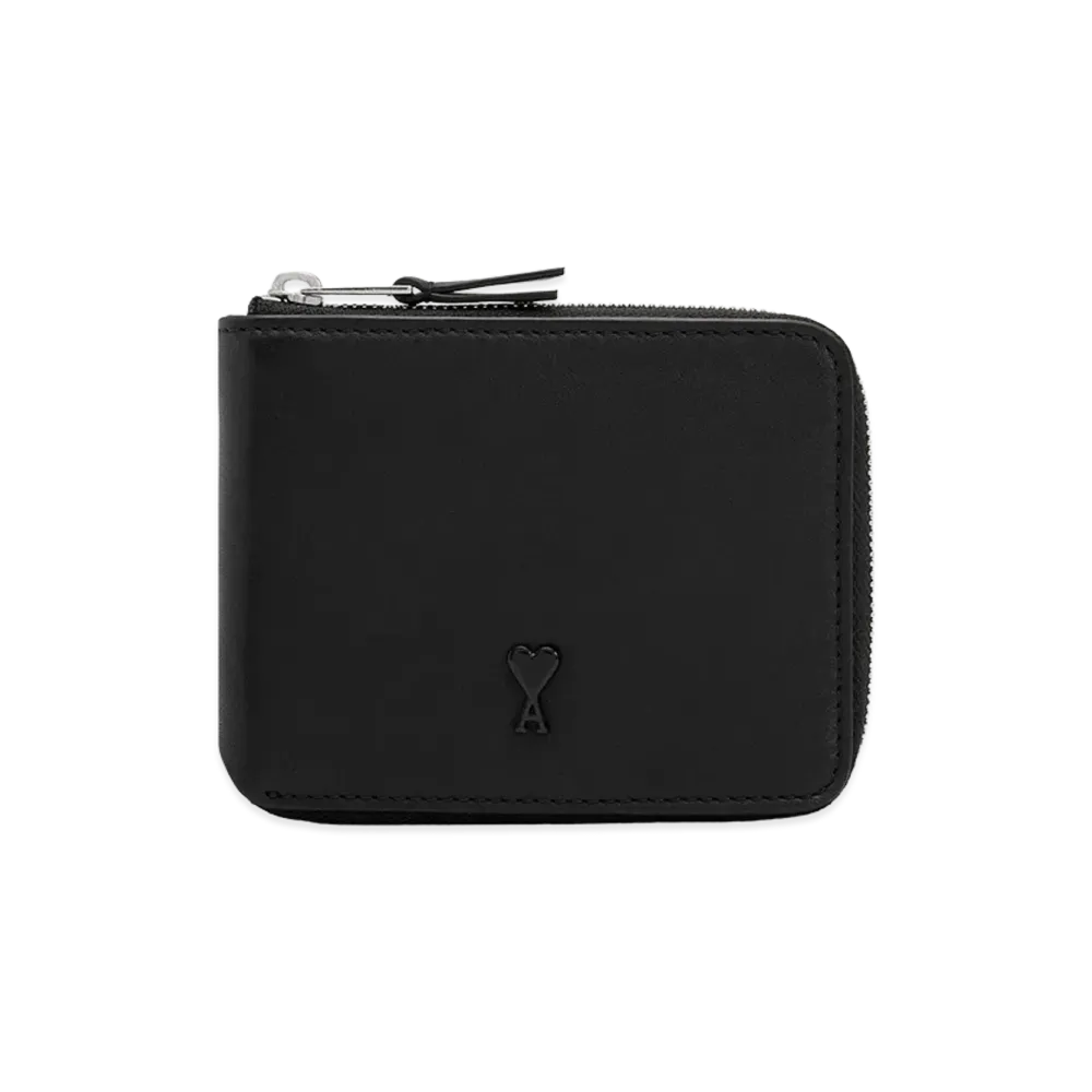 AMI PARIS Smooth Leather Ami De Coeur Compact Wallet "Black"
