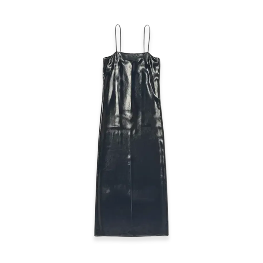 AURALEE Foil Printed Silk Lawn Slip Dress "Navy"