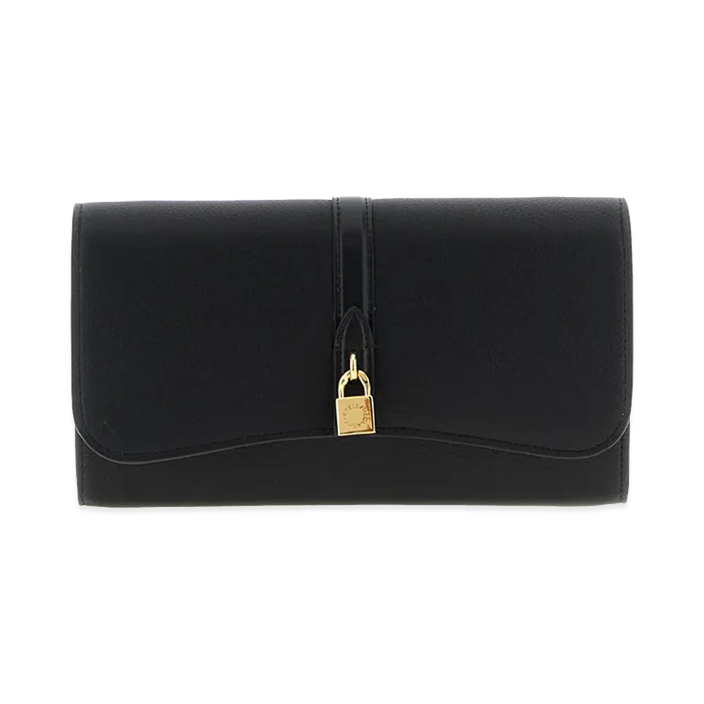 STELLA McCARTNEY Women's Stella Ryder Wallet With Strap Embossed Grainy Eco Alter Mat - Murraya + Vegea "Black"