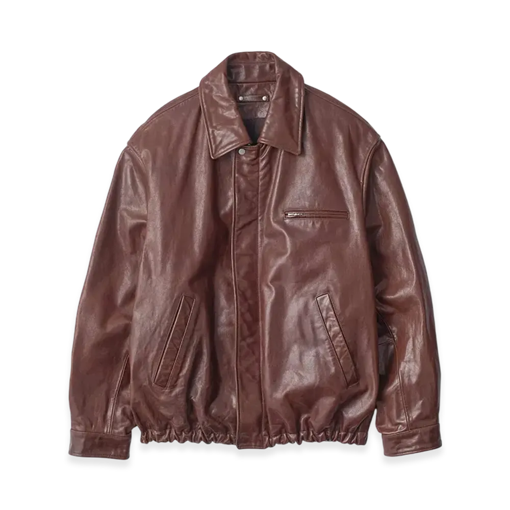ssstein Cow Leather Vintage Zip Jacket "Brown"