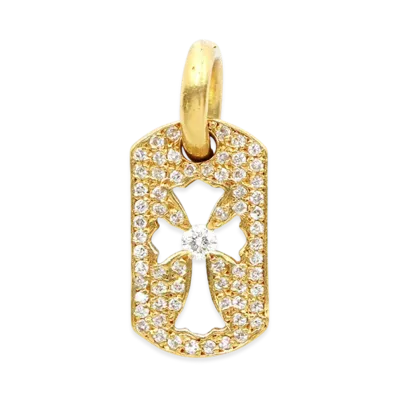 Chrome Hearts 22K Tiny Cutout Cross Dog Tag With Pave Diamond Charm "Yellow Gold"