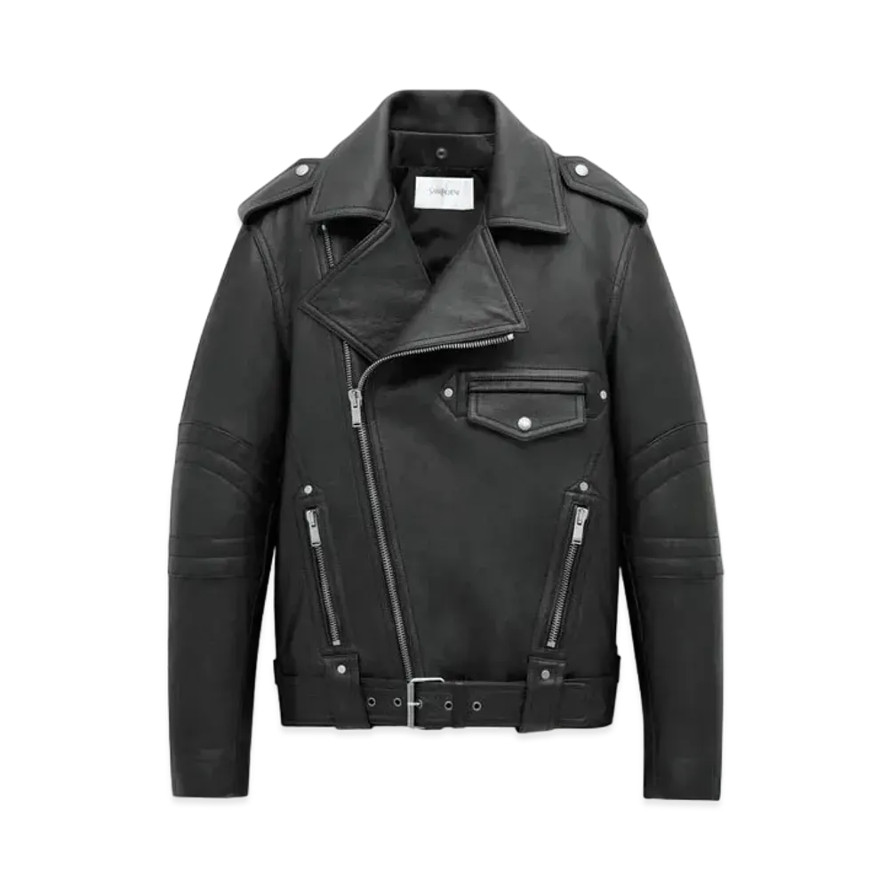 Saint Laurent Women's Biker Jacket in Vintage Leather and Shearling "Black"