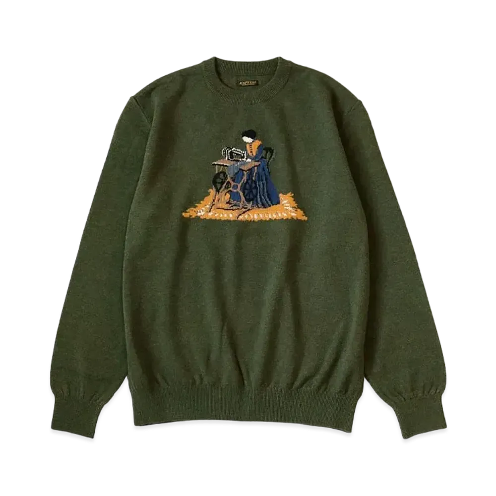 KAPITAL 12G Wool Crew Neck Sweater "Khaki"