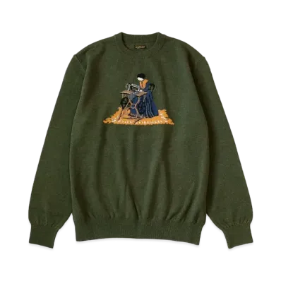 KAPITAL 12G Wool Crew Neck Sweater "Khaki"
