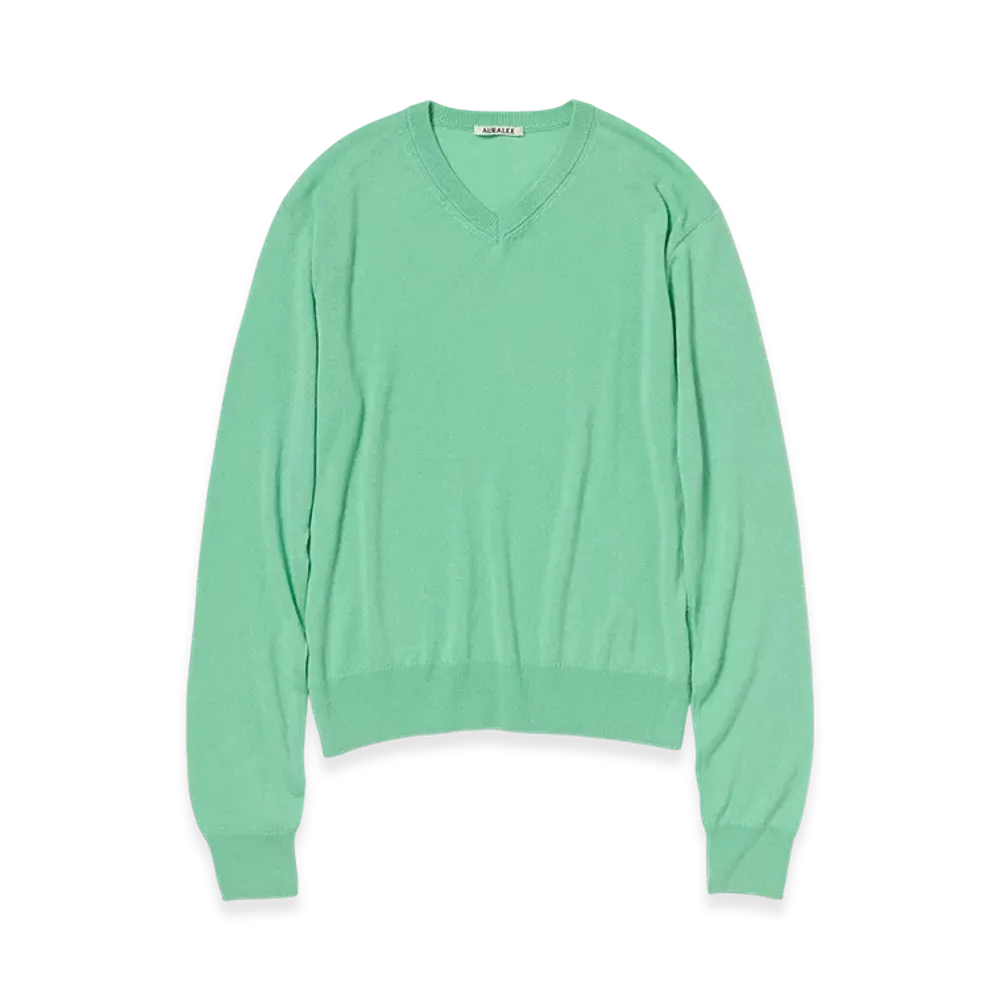 AURALEE Super Fine Cashmere Silk Knit V Neck P/O "Mint Green"