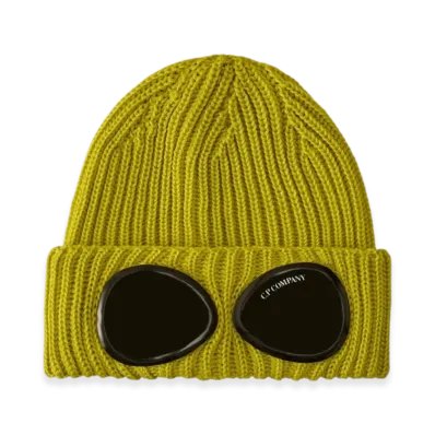 C.P. Company Extrafine Merino Wool Goggle Beanie "Green Sheen Yellow"