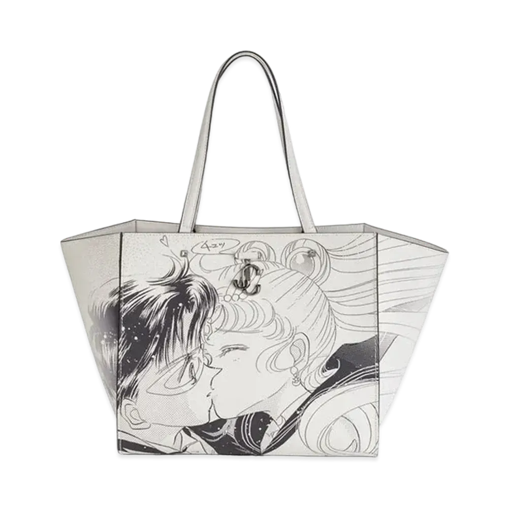 Jimmy Choo x Pretty Guardian Sailor Moon & Tuxedo Mask Varenne Tote Bag Manga Printed PU Leather "Monochrome"