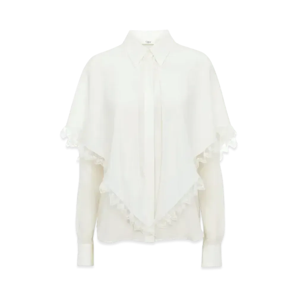 Chloe Knotted Heritage Cape Blouse In Silk "Iconic Milk"