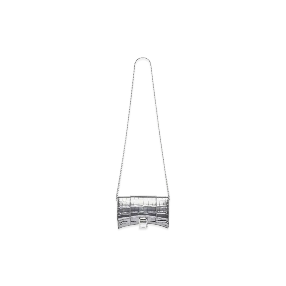 BALENCIAGA Women's Hourglass Chain Mini Wallet "Silver"