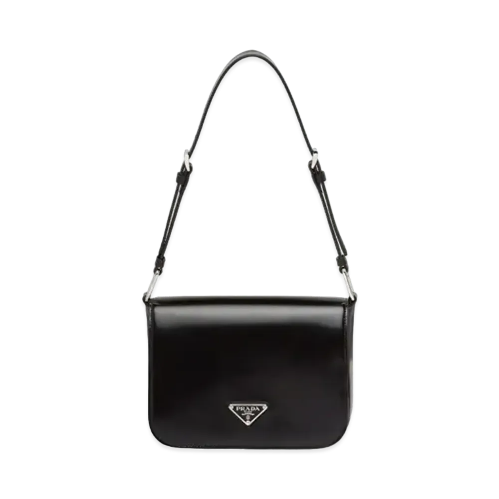 PRADA Brushed Leather Shoulder Bag "Black"