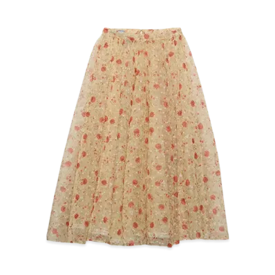 PRADA Women's Printed Nylonette Midi Skirt "Red"