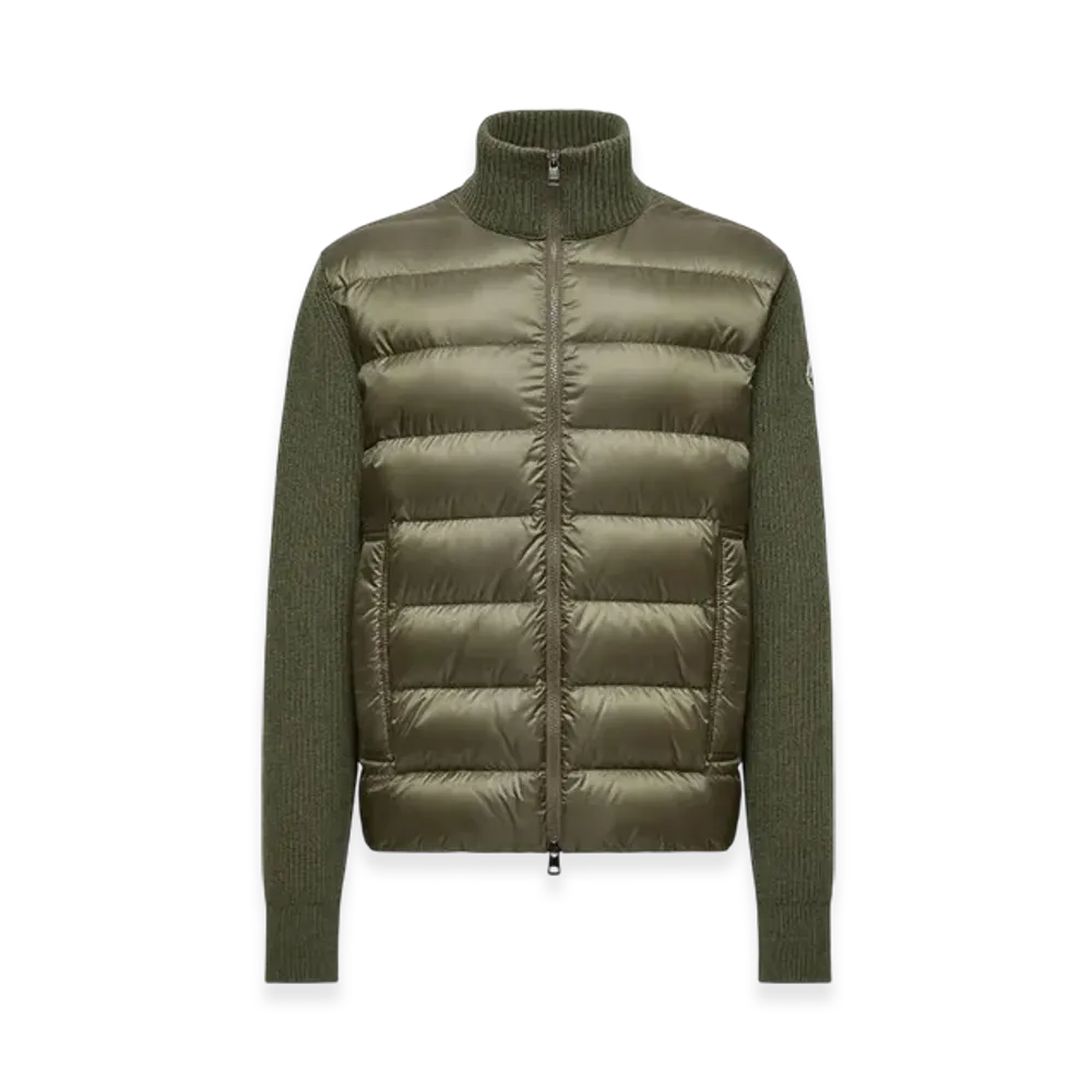 MONCLER Padded Wool & Cashmere Zip-Up Cardigan "Olive Green"