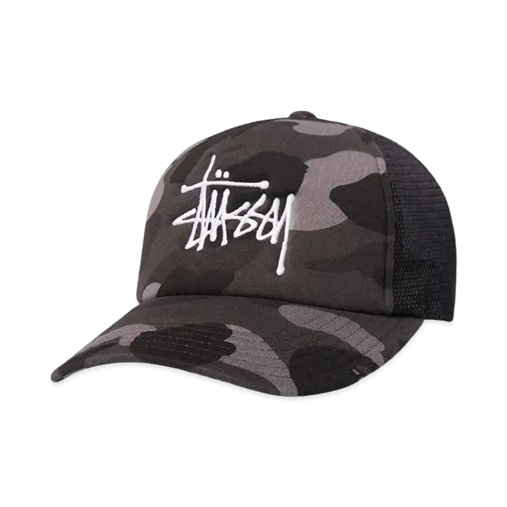 A BATHING APE STÜSSY TRUCKER CAP "Black"