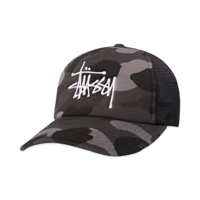 A BATHING APE STÜSSY TRUCKER CAP "Black"