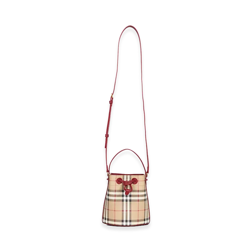 Burberry Women's Printed Canvas Mini Check Bucket Bag "Beige"