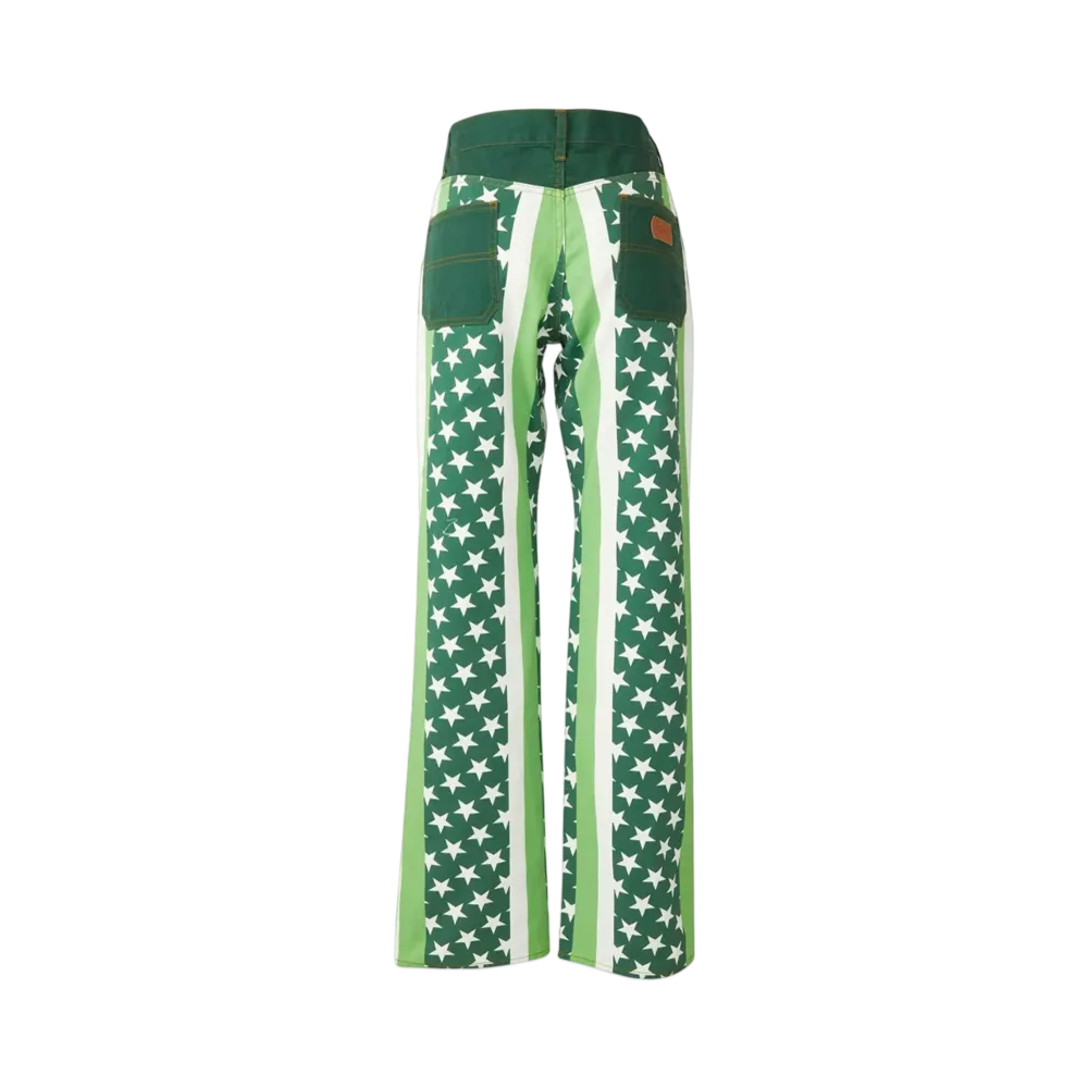 HYSTERIC GLAMOUR Star Stripe Pattern Flare Pants "Green"