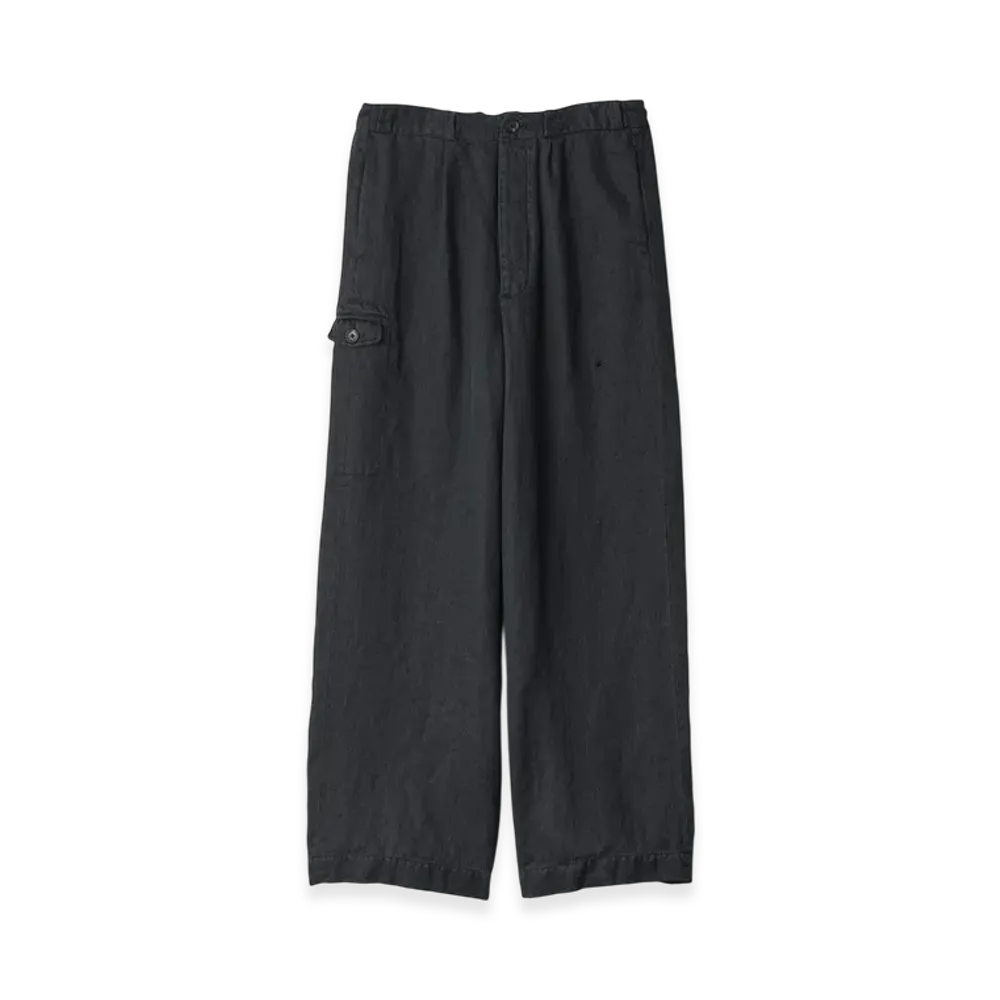 ssstein Heavy Linen Herringbone Wide Easy Trousers "Black"