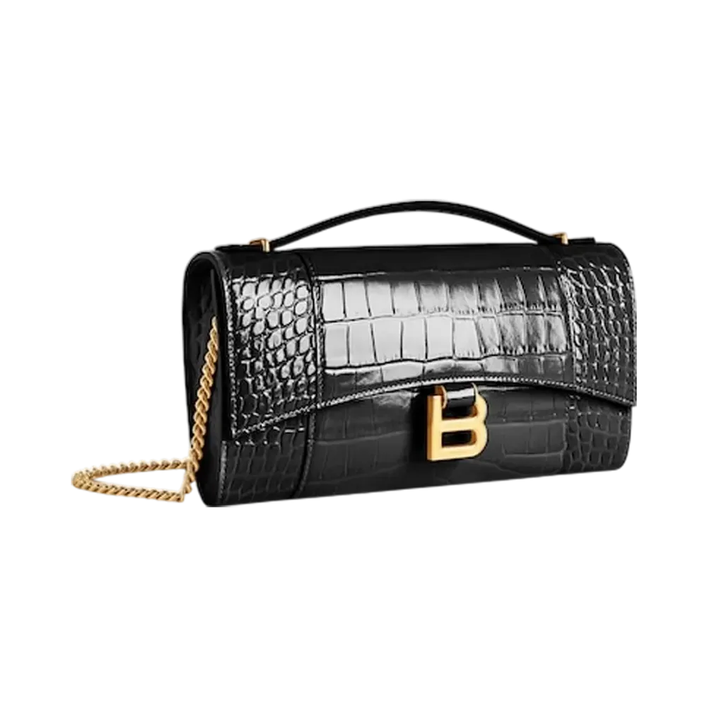 BALENCIAGA Hourglass Pochette With Chain "Black"
